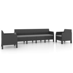 vidaXL Set de muebles jardín 3 piezas cojines PP ratán gris antracita