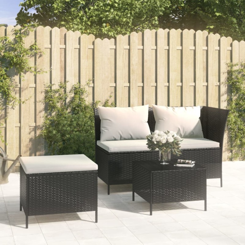 vidaXL Set de muebles de jardín 3 pzas y cojines ratán sintético negro