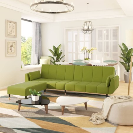 vidaXL Sofá cama 2 plazas reposapiés 2 cojines terciopelo verde claro