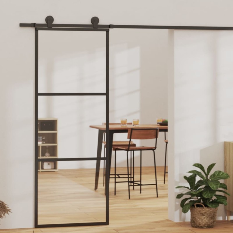 vidaXL Puerta corredera con herrajes ESG vidrio y aluminio 76x205 cm vidaXL Puerta corredera con herrajes ESG vidrio y aluminio 76x205 cm