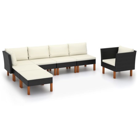 vidaXL Set muebles de jardín 7 pzas ratán sintético eucalipto negro