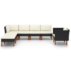 vidaXL Set muebles de jardín 7 pzas ratán sintético eucalipto negro