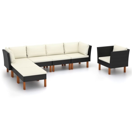 vidaXL Set muebles de jardín 7 pzas ratán sintético eucalipto negro