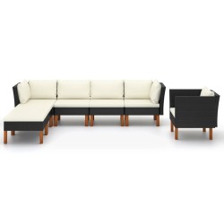 vidaXL Set muebles de jardín 7 pzas ratán sintético eucalipto negro