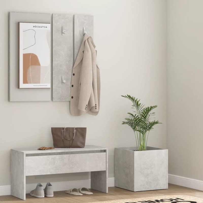 vidaXL Juego de muebles recibidor madera contrachapada hormigón gris