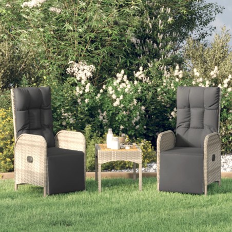 vidaXL Sillas reclinables jardín 2 uds con mesa ratán sintético gris 