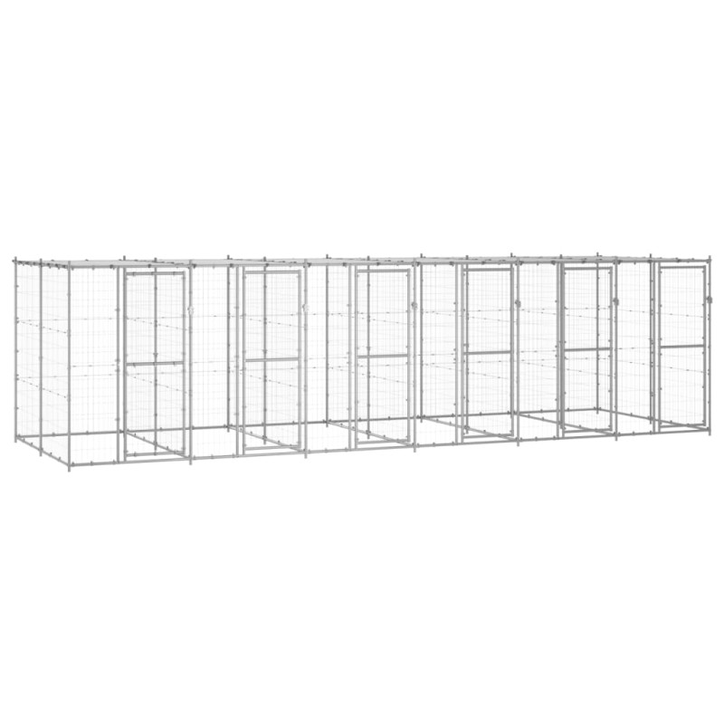vidaXL Perrera de exterior de acero galvanizado con techo 14,52 m²