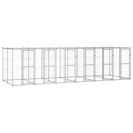 vidaXL Perrera de exterior de acero galvanizado con techo 14,52 m²