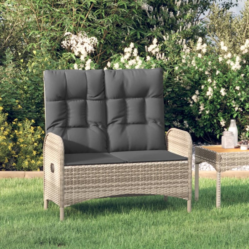 vidaXL Banco de jardín reclinable con cojines ratán PE gris 107 cm