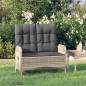vidaXL Banco de jardín reclinable con cojines ratán PE gris 107 cm