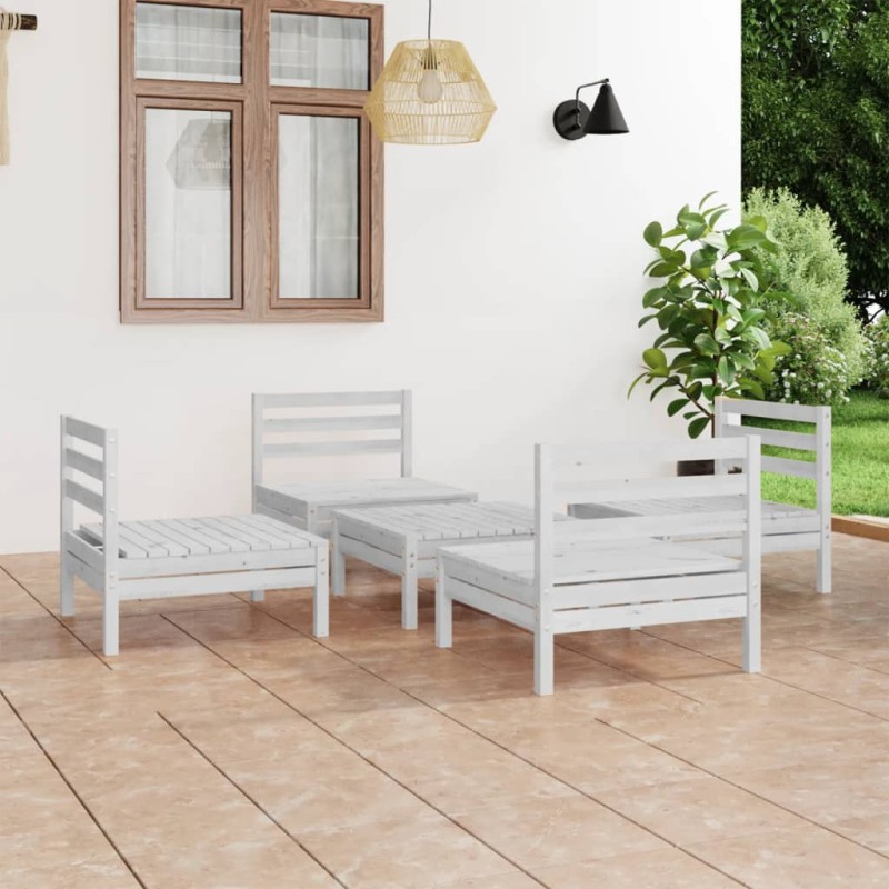 vidaXL Juego de muebles de jardín 5 piezas madera maciza pino blanco vidaXL Juego de muebles de jardín 5 piezas madera maciza pino blanco