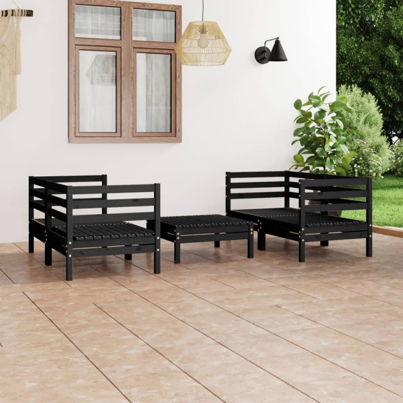 vidaXL Juego de muebles de jardín 5 pzas madera de pino maciza negro