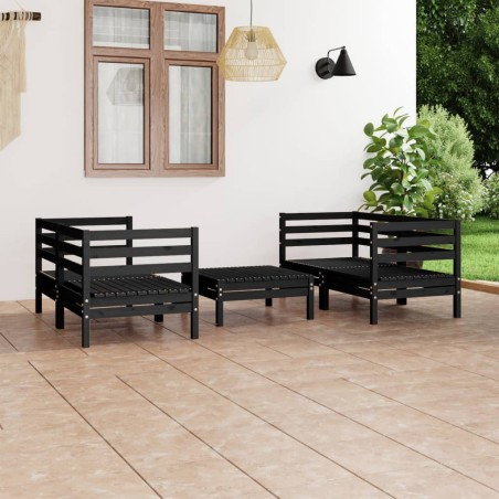 vidaXL Juego de muebles de jardín 5 pzas madera de pino maciza negro