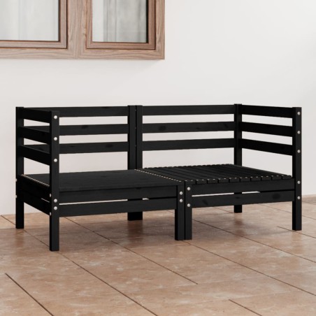 vidaXL Sofá de jardín 2 plazas madera maciza de pino negro