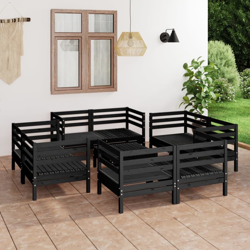 vidaXL Juego de muebles de jardín 9 pzas madera de pino maciza negro vidaXL Juego de muebles de jardín 9 pzas madera de pino maciza negro