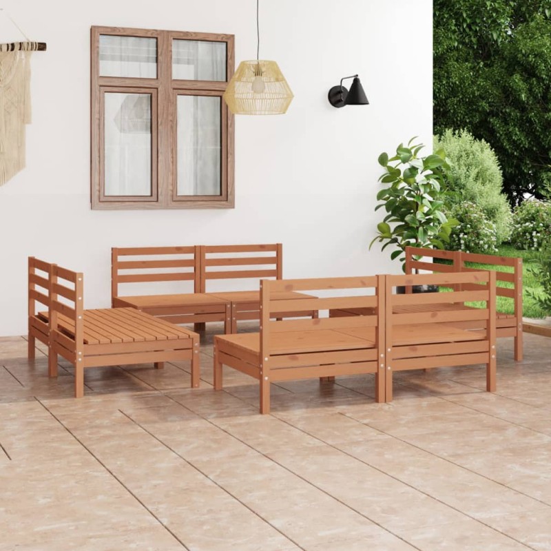 vidaXL Juego de muebles jardín 8 pzas madera maciza pino marrón miel vidaXL Juego de muebles jardín 8 pzas madera maciza pino marrón miel