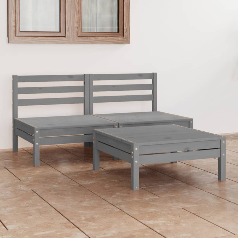 vidaXL Juego de muebles de jardín 3 piezas madera maciza de pino gris vidaXL Juego de muebles de jardín 3 piezas madera maciza de pino gris