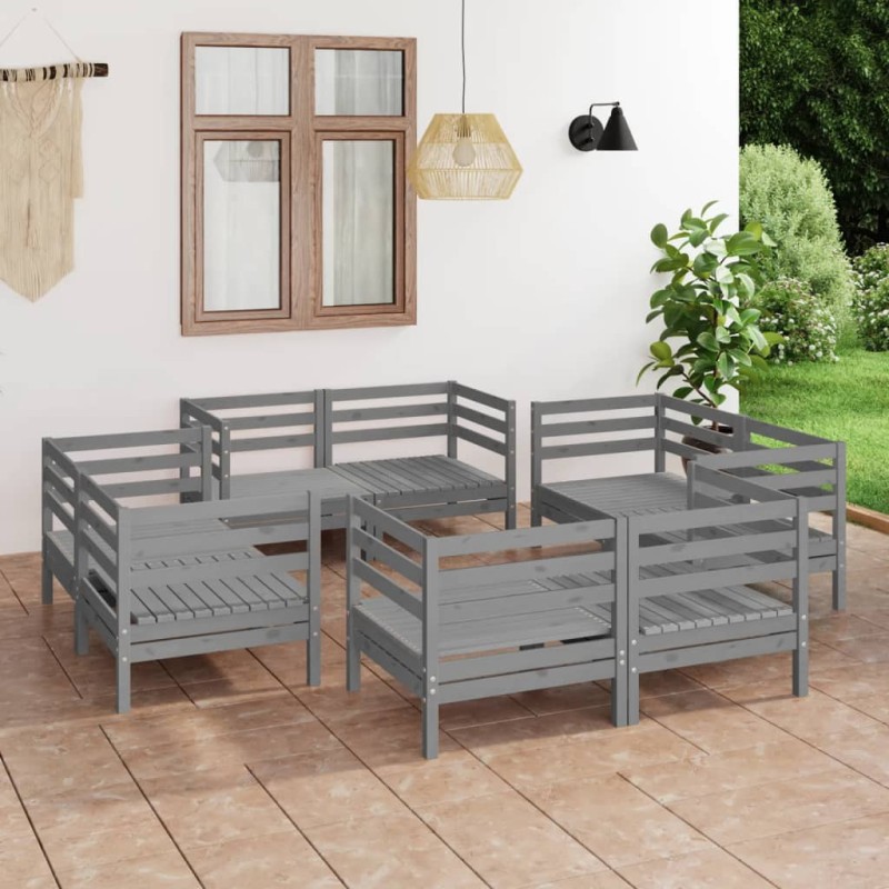 vidaXL Juego de muebles de jardín 8 piezas madera maciza de pino gris vidaXL Juego de muebles de jardín 8 piezas madera maciza de pino gris