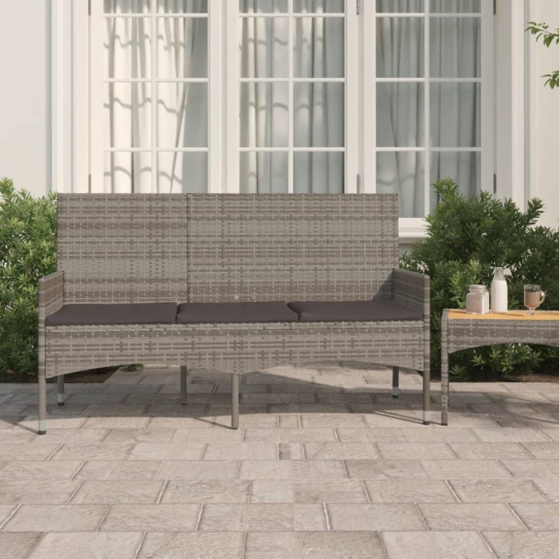 vidaXL Banco de jardín de 3 plazas con cojines ratán sintético gris vidaXL Banco de jardín de 3 plazas con cojines ratán sintético gris