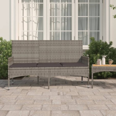 vidaXL Banco de jardín de 3 plazas con cojines ratán sintético gris