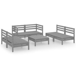 vidaXL Juego de muebles de jardín 7 piezas madera maciza de pino gris