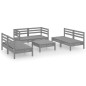 vidaXL Juego de muebles de jardín 7 piezas madera maciza de pino gris
