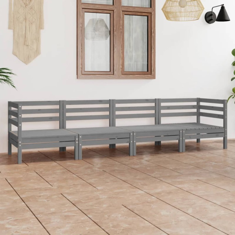 vidaXL Juego de muebles de jardín 4 piezas madera maciza de pino gris vidaXL Juego de muebles de jardín 4 piezas madera maciza de pino gris