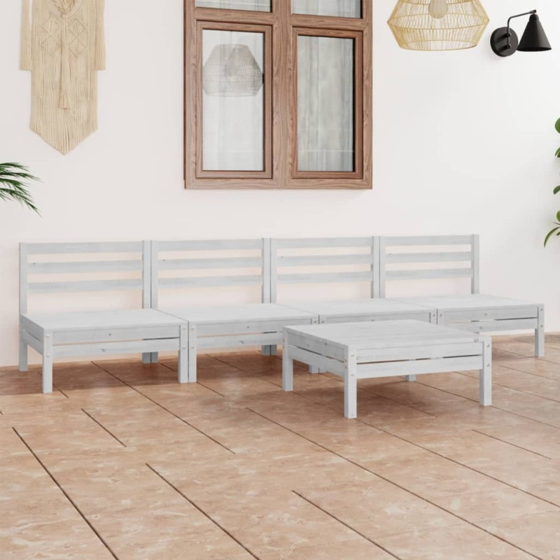 vidaXL Juego de muebles de jardín 5 pzas madera maciza de pino blanco vidaXL Juego de muebles de jardín 5 pzas madera maciza de pino blanco