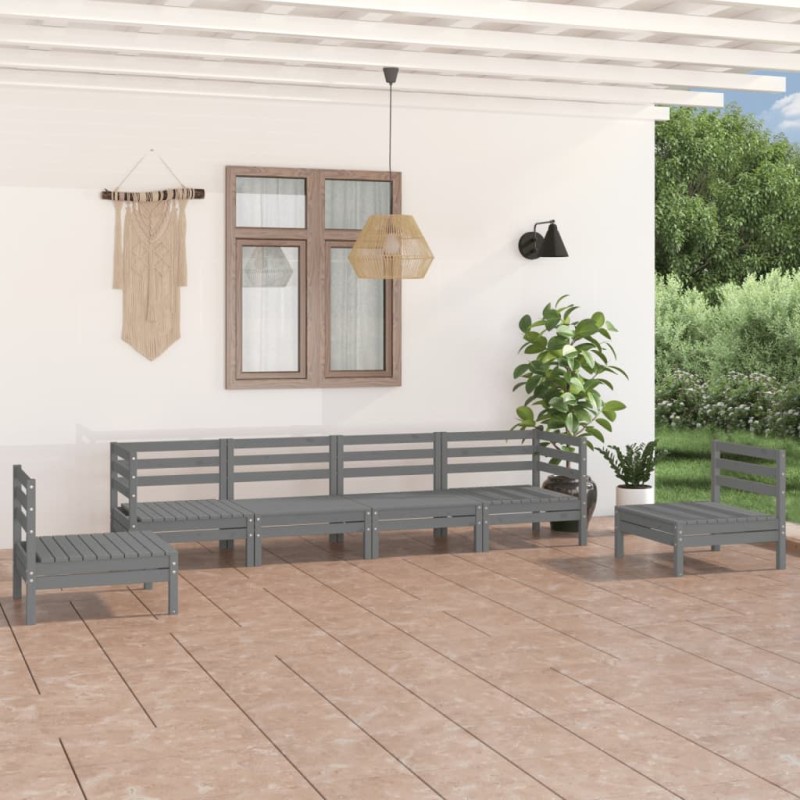 vidaXL Juego de muebles de jardín 6 piezas madera maciza de pino gris vidaXL Juego de muebles de jardín 6 piezas madera maciza de pino gris