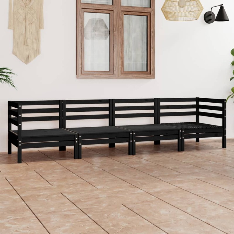 vidaXL Juego de muebles de jardín 4 pzas madera de pino maciza negro vidaXL Juego de muebles de jardín 4 pzas madera de pino maciza negro