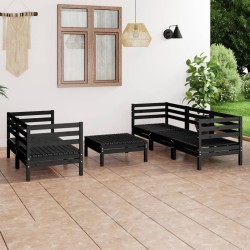 vidaXL Juego de muebles de jardín 6 piezas negro madera maciza de pino
