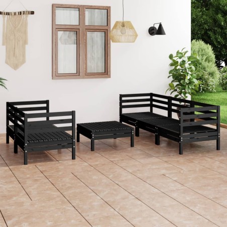 vidaXL Juego de muebles de jardín 6 piezas negro madera maciza de pino