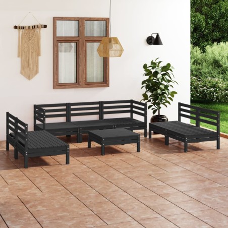 vidaXL Juego de muebles de jardín 8 pzas madera de pino maciza negro