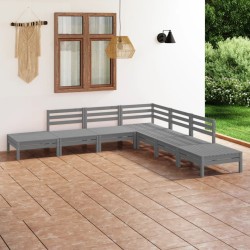 vidaXL Juego de muebles de jardín 7 piezas madera maciza de pino gris