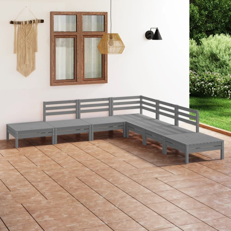 vidaXL Juego de muebles de jardín 7 piezas madera maciza de pino gris