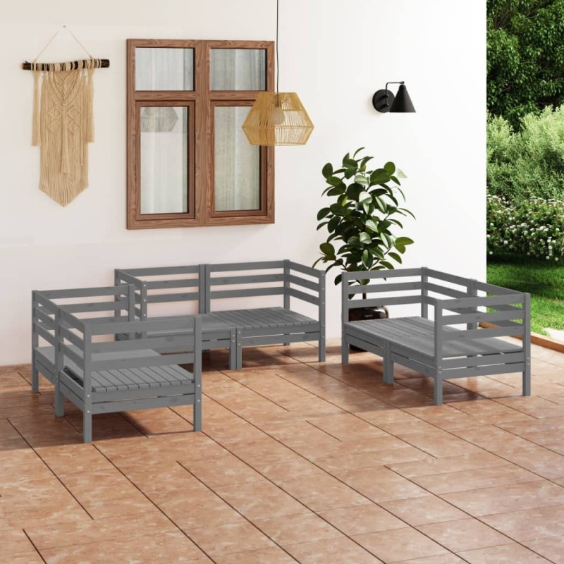 vidaXL Juego de muebles de jardín 6 piezas madera maciza de pino gris vidaXL Juego de muebles de jardín 6 piezas madera maciza de pino gris