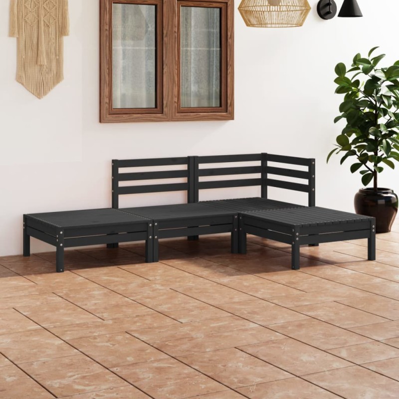 vidaXL Juego de muebles de jardín 4 pzas madera de pino maciza negro vidaXL Juego de muebles de jardín 4 pzas madera de pino maciza negro