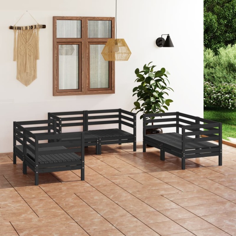 vidaXL Juego de muebles de jardín 6 pzas madera de pino maciza negro vidaXL Juego de muebles de jardín 6 pzas madera de pino maciza negro