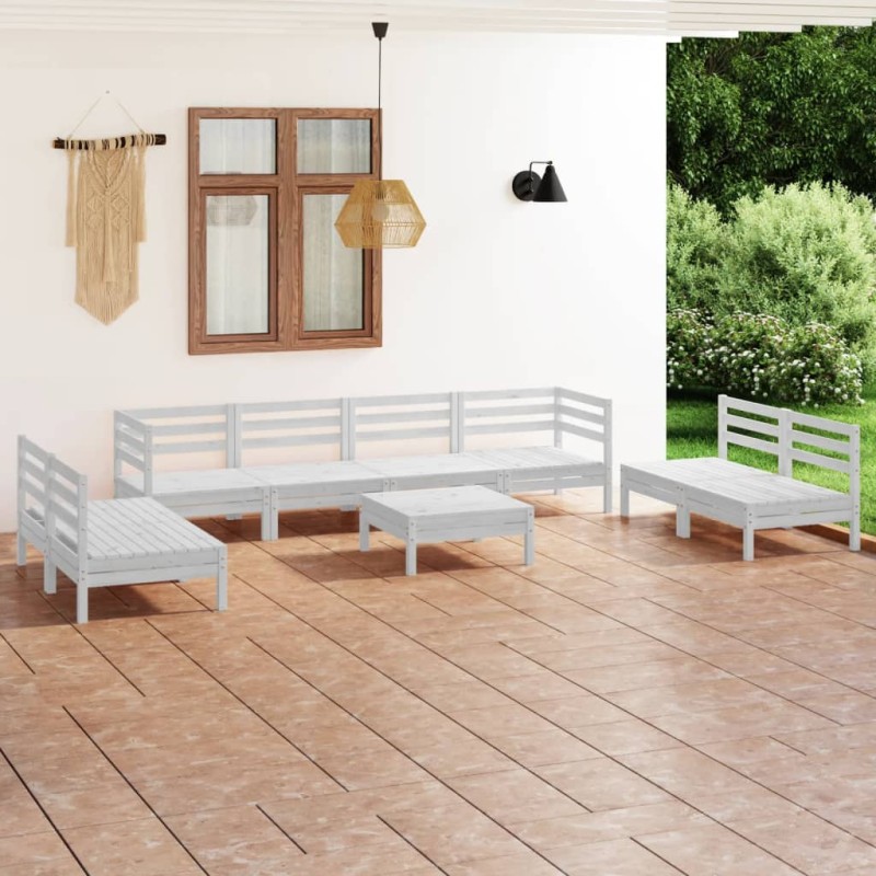 vidaXL Juego de muebles de jardín 9 piezas madera maciza pino blanco vidaXL Juego de muebles de jardín 9 piezas madera maciza pino blanco