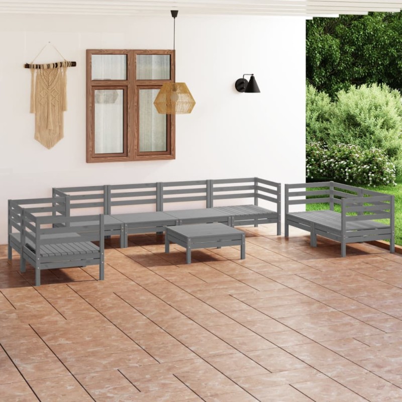 vidaXL Juego de muebles de jardín 9 piezas madera maciza de pino gris vidaXL Juego de muebles de jardín 9 piezas madera maciza de pino gris