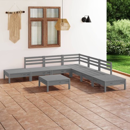 vidaXL Juego de muebles de jardín 8 piezas madera maciza de pino gris