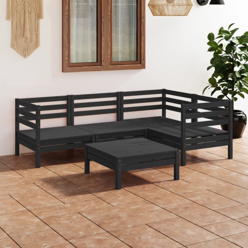 vidaXL Juego de muebles de jardín 5 pzas madera de pino maciza negro vidaXL Juego de muebles de jardín 5 pzas madera de pino maciza negro