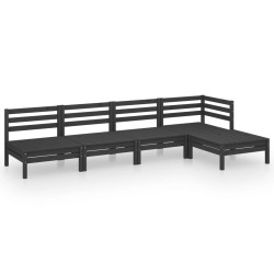 vidaXL Juego de muebles de jardín 5 pzas madera de pino maciza negro