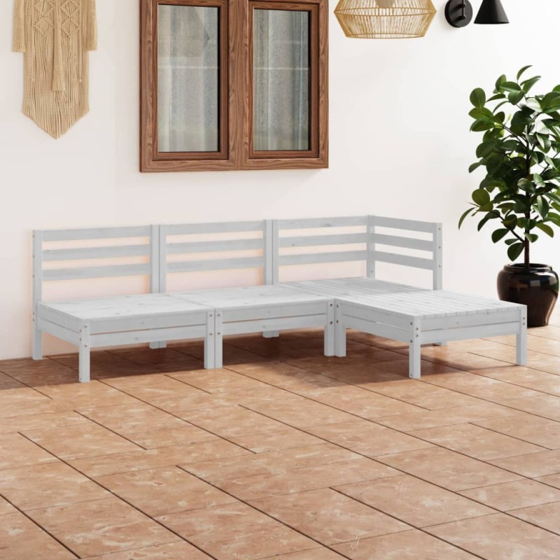 vidaXL Juego de muebles de jardín 4 piezas madera maciza pino blanco vidaXL Juego de muebles de jardín 4 piezas madera maciza pino blanco
