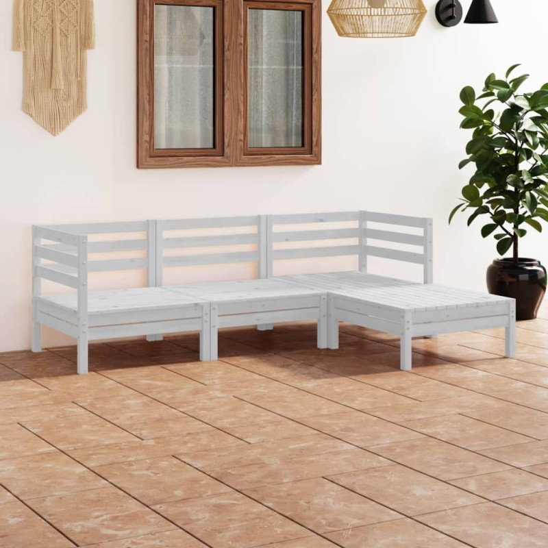 vidaXL Juego de muebles de jardín 4 piezas madera maciza pino blanco vidaXL Juego de muebles de jardín 4 piezas madera maciza pino blanco
