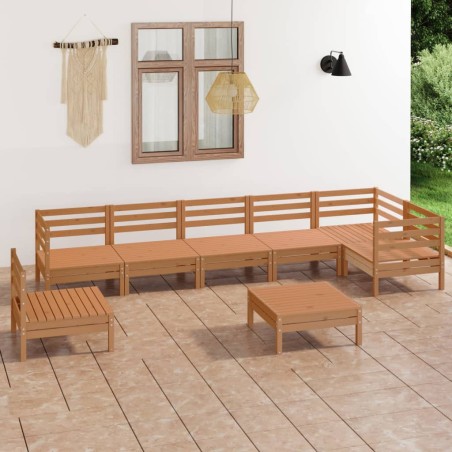 vidaXL Juego muebles de jardín 8 pzas madera pino maciza marrón miel