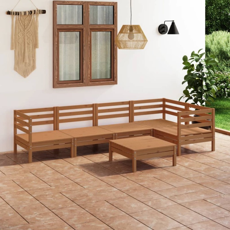 vidaXL Juego muebles de jardín 6 pzas madera maciza pino marrón miel vidaXL Juego muebles de jardín 6 pzas madera maciza pino marrón miel
