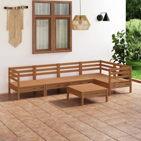 vidaXL Juego muebles de jardín 6 pzas madera maciza pino marrón miel
