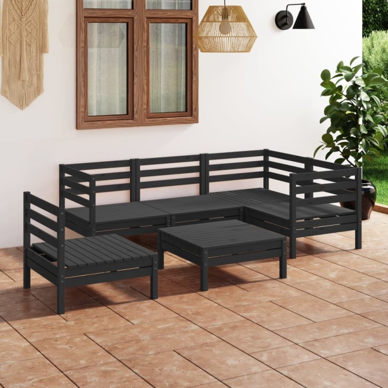 vidaXL Juego de muebles de jardín 6 pzas madera de pino maciza negro vidaXL Juego de muebles de jardín 6 pzas madera de pino maciza negro