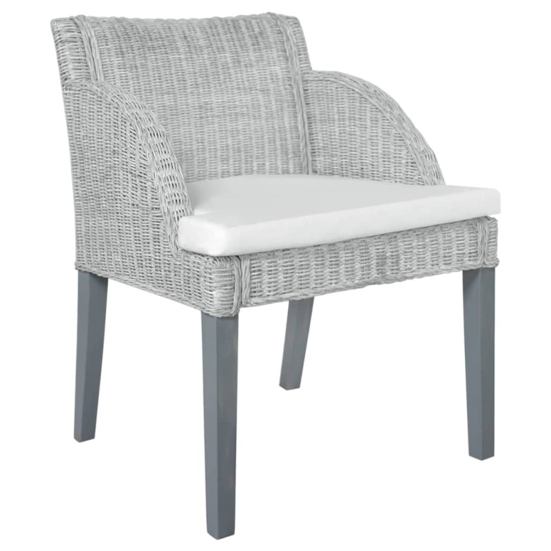 vidaXL Silla de comedor con cojín ratán natural gris vidaXL Silla de comedor con cojín ratán natural gris